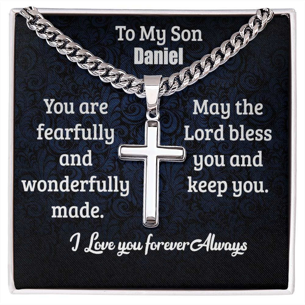 To My Son | Fearfully and Wonderfully | Cuban Chain with Artisan Cross Necklace