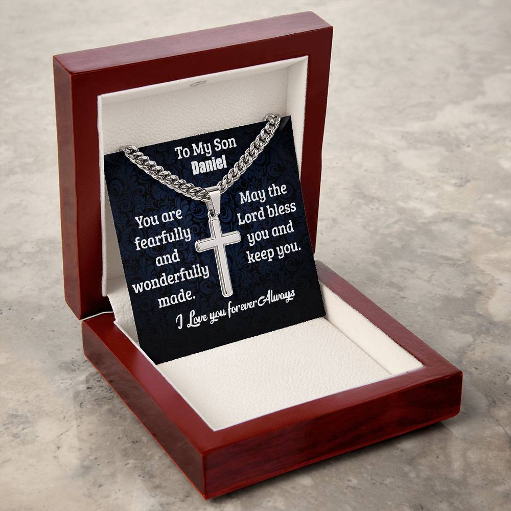 To My Son | Fearfully and Wonderfully | Cuban Chain with Artisan Cross Necklace