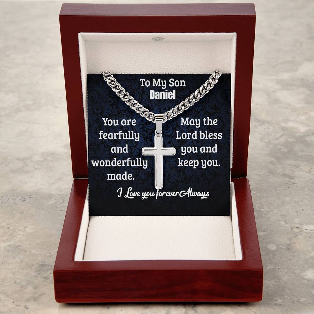 To My Son | Fearfully and Wonderfully | Cuban Chain with Artisan Cross Necklace