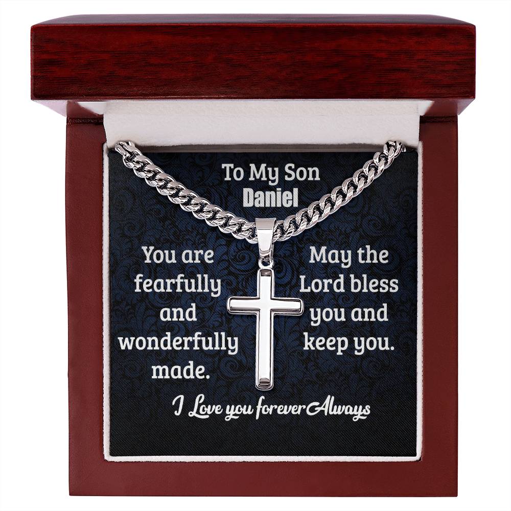 To My Son | Fearfully and Wonderfully | Cuban Chain with Artisan Cross Necklace