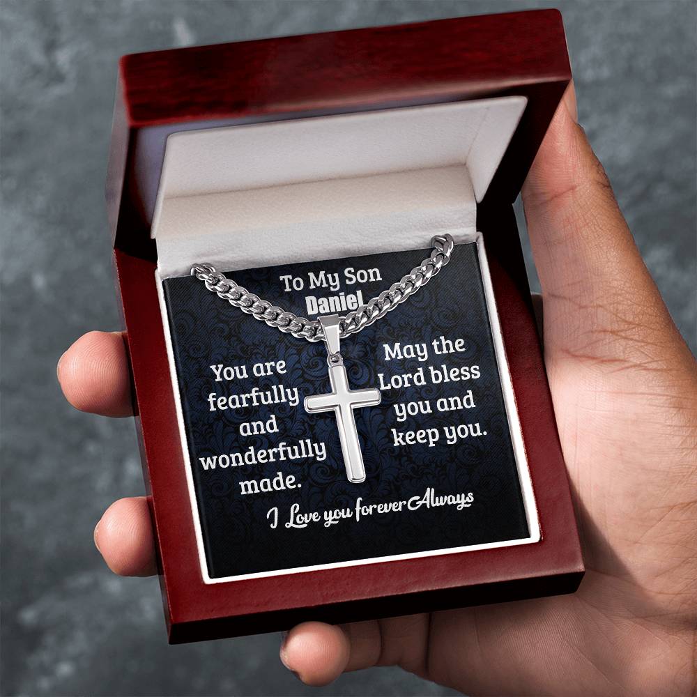 To My Son | Fearfully and Wonderfully | Cuban Chain with Artisan Cross Necklace