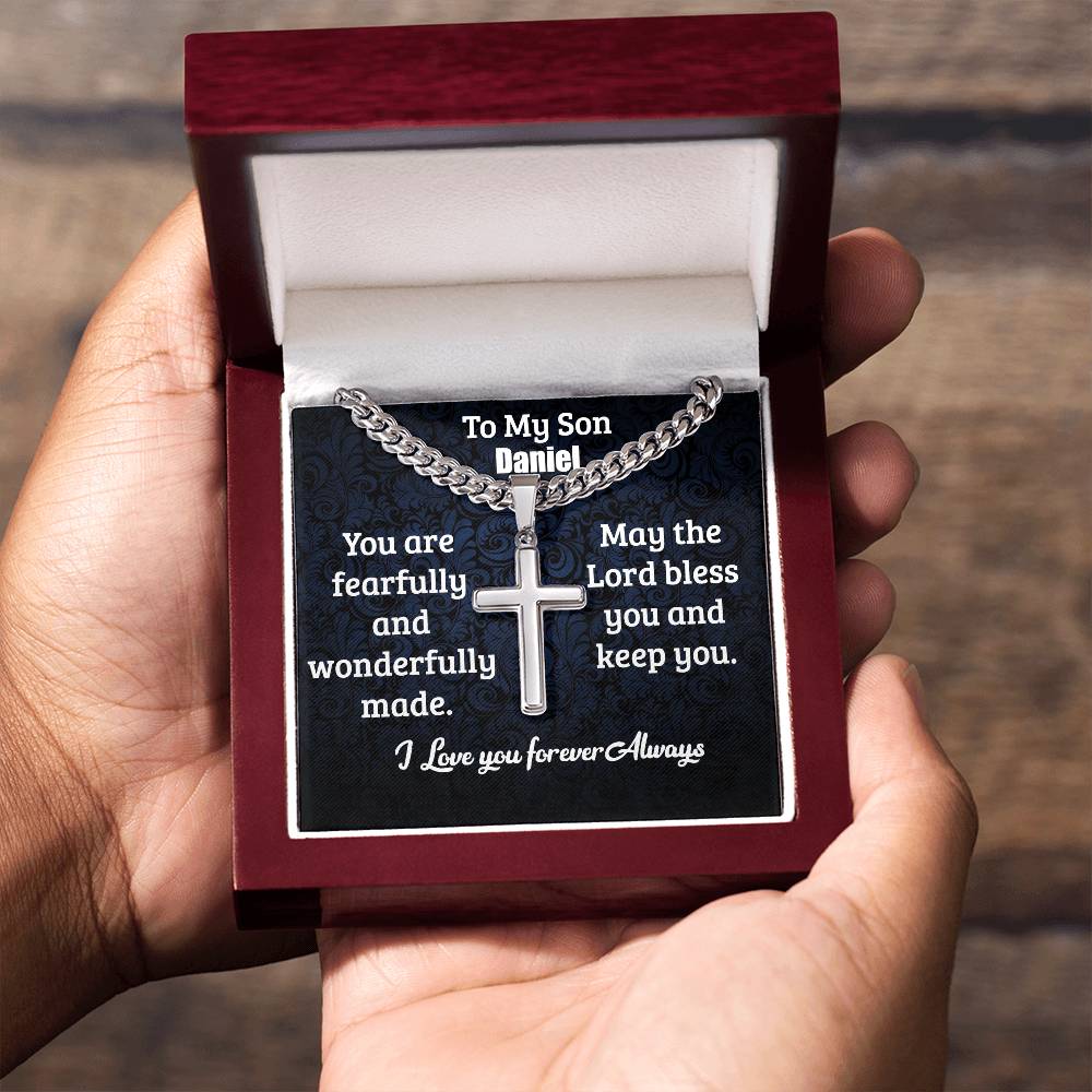 To My Son | Fearfully and Wonderfully | Cuban Chain with Artisan Cross Necklace