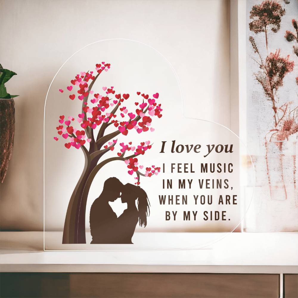 To My Soulmate | Music in my veins | Printed Heart Shaped Acrylic Plaque