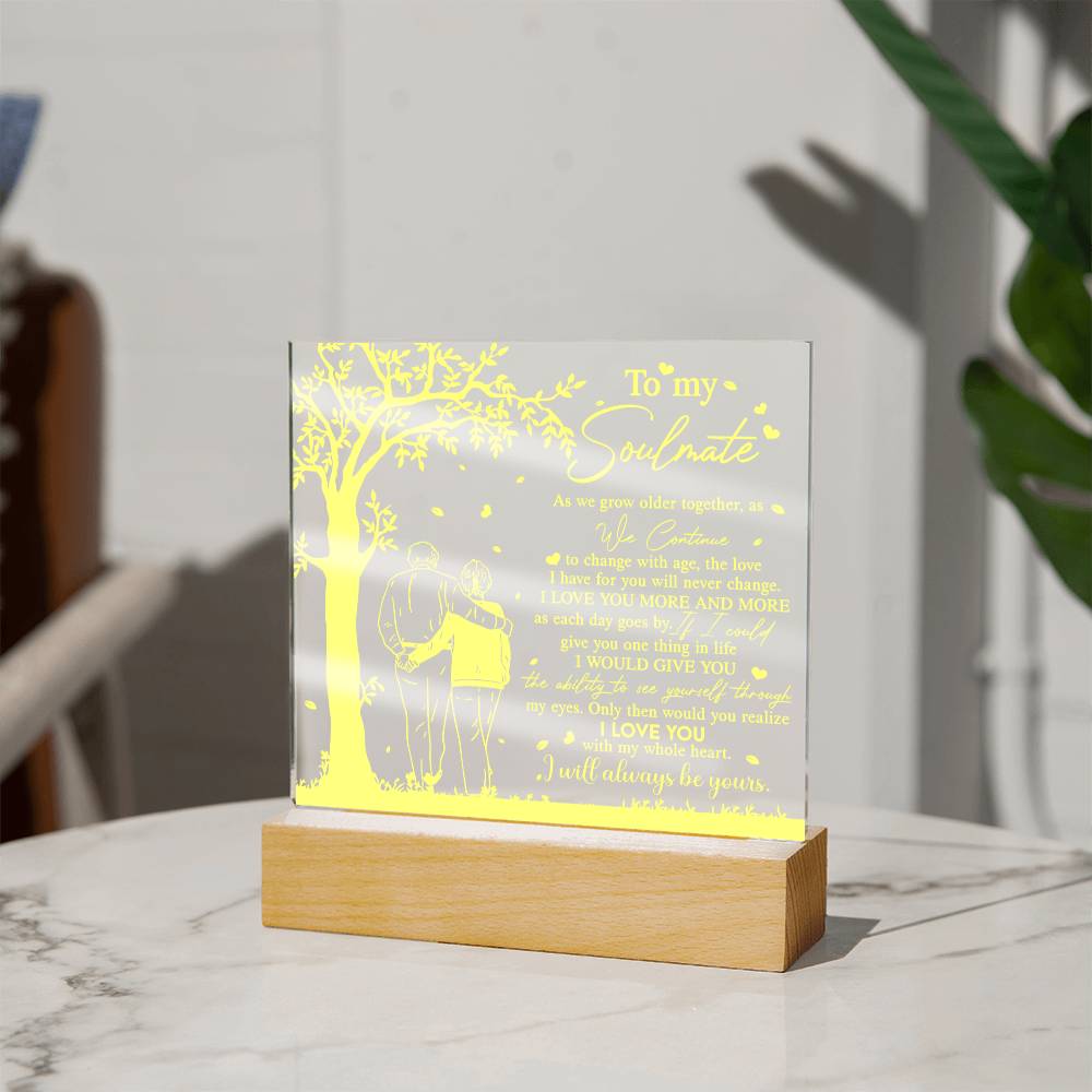 To My Soulmate - Grow Older Together - Night Light Acrylic Square Plaque Gift