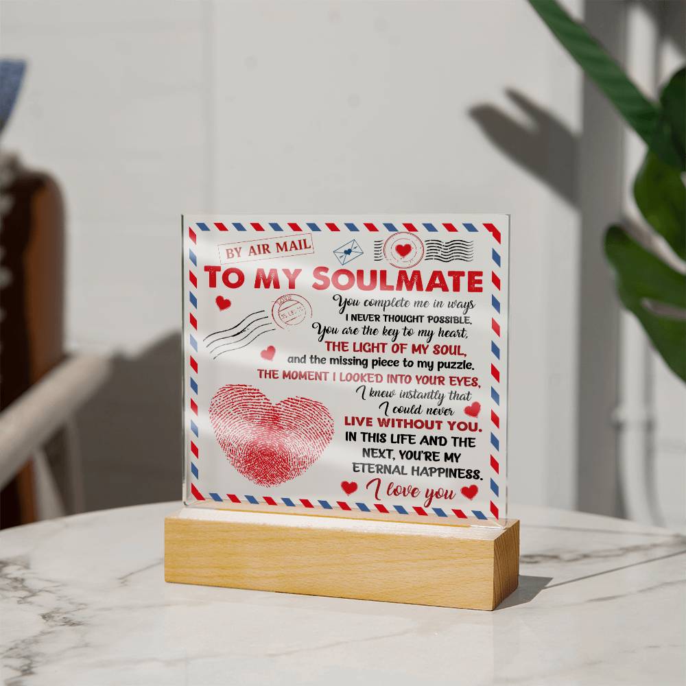 To My Soulmate - You Complete Me - Night Light Acrylic Square Plaque Gift