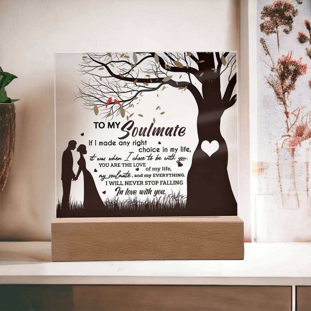To My Soulmate - Chose To Be - Night Light Acrylic Square Plaque Gift