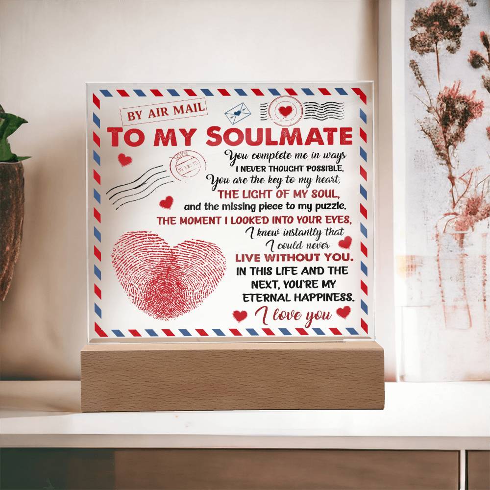 To My Soulmate - You Complete Me - Night Light Acrylic Square Plaque Gift
