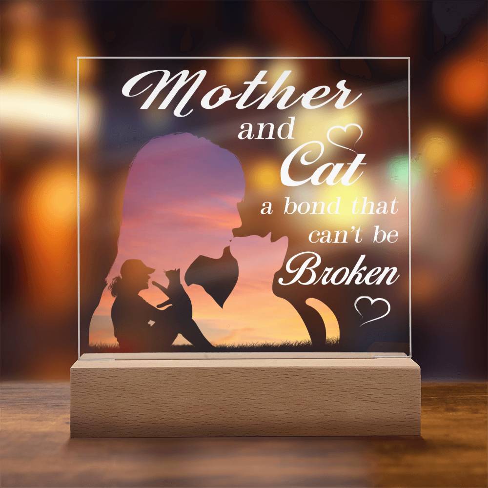 Mother & Cat | Night Light Square Acrylic Plaque