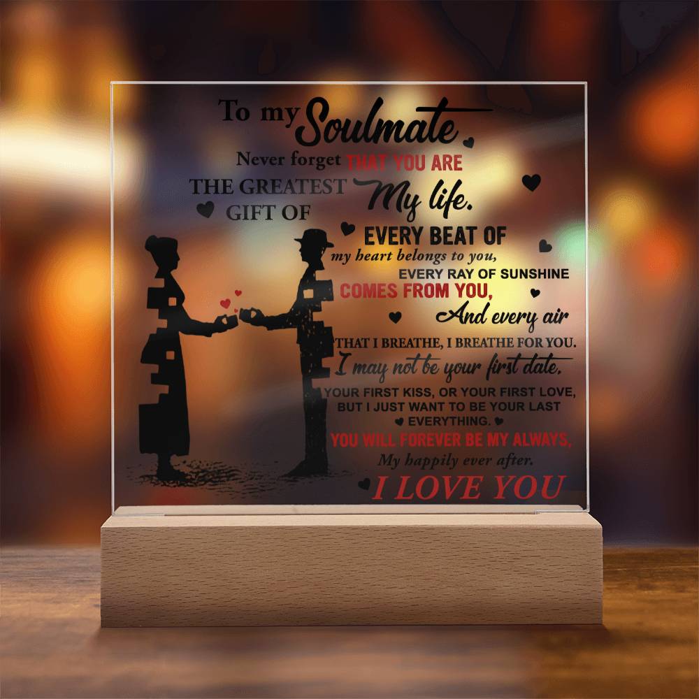 To My Soulmate - Breathe For You - Night Light Acrylic Square Plaque Gift