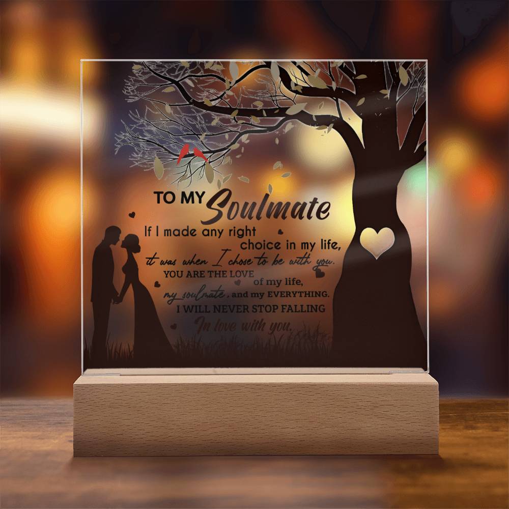 To My Soulmate - Chose To Be - Night Light Acrylic Square Plaque Gift