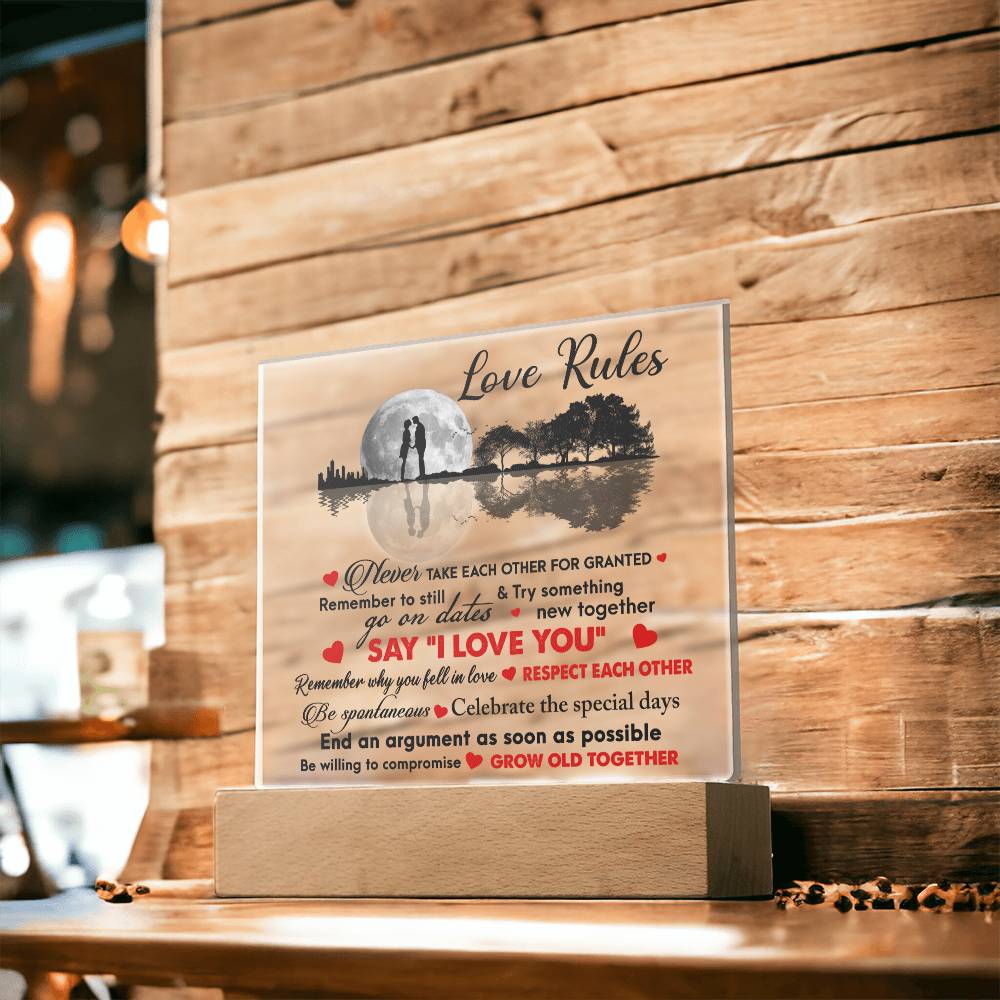 Love Rules - I Love You - Night Light Acrylic Square Plaque Gift