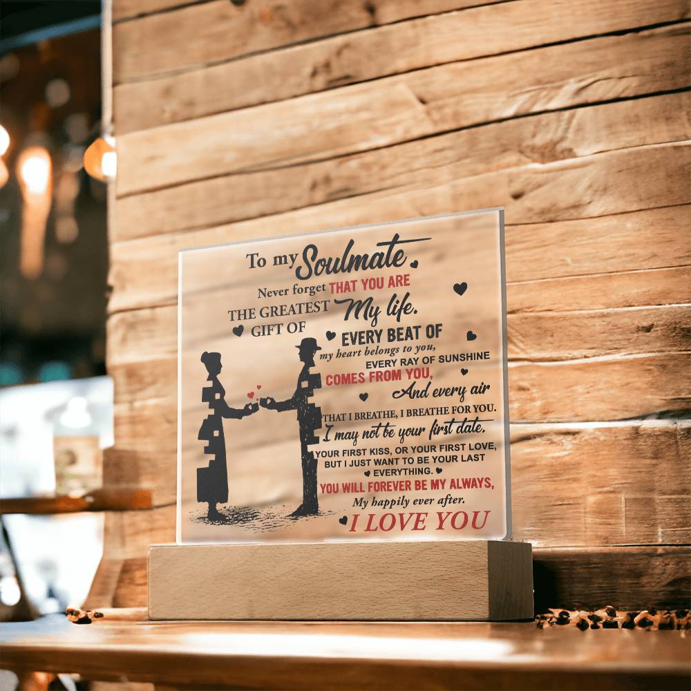 To My Soulmate - Breathe For You - Night Light Acrylic Square Plaque Gift