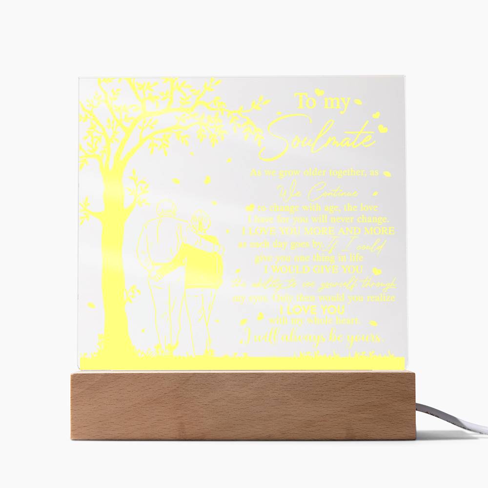 To My Soulmate - Grow Older Together - Night Light Acrylic Square Plaque Gift