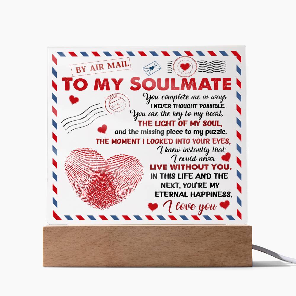 To My Soulmate - You Complete Me - Night Light Acrylic Square Plaque Gift