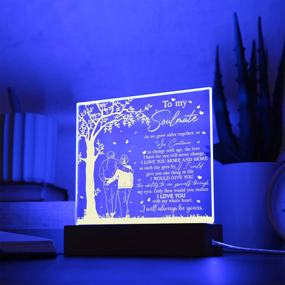 To My Soulmate - Grow Older Together - Night Light Acrylic Square Plaque Gift