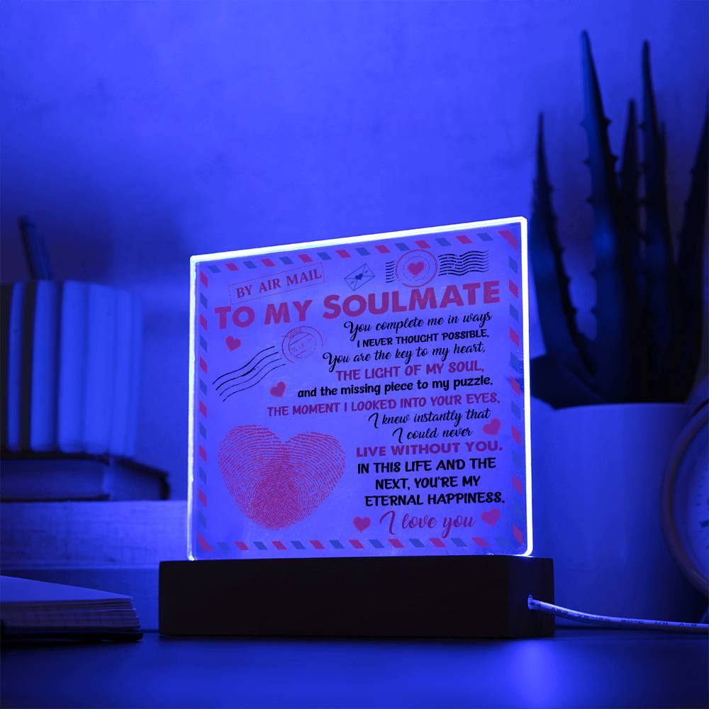 To My Soulmate - You Complete Me - Night Light Acrylic Square Plaque Gift