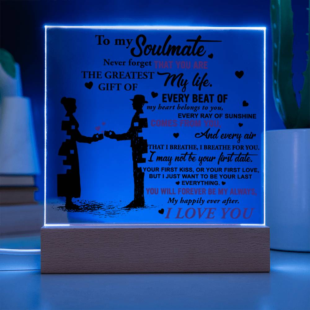 To My Soulmate - Breathe For You - Night Light Acrylic Square Plaque Gift