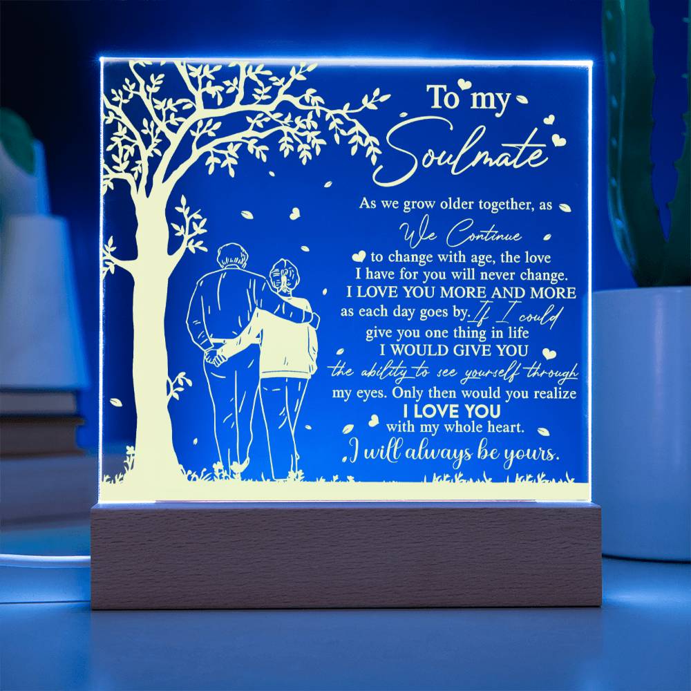 To My Soulmate - Grow Older Together - Night Light Acrylic Square Plaque Gift