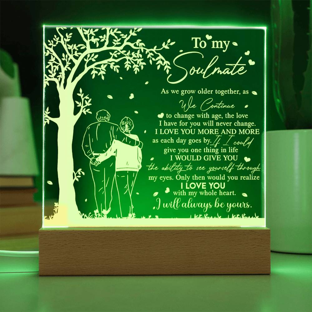 To My Soulmate - Grow Older Together - Night Light Acrylic Square Plaque Gift
