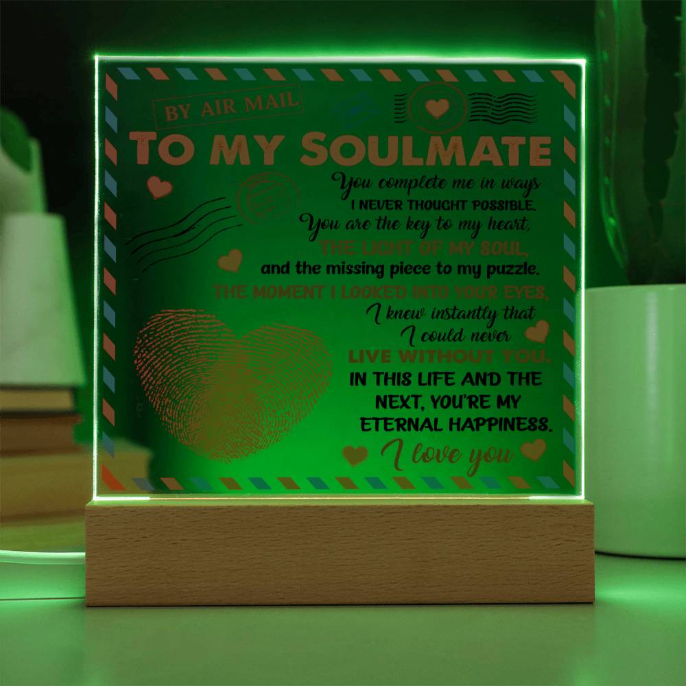 To My Soulmate - You Complete Me - Night Light Acrylic Square Plaque Gift