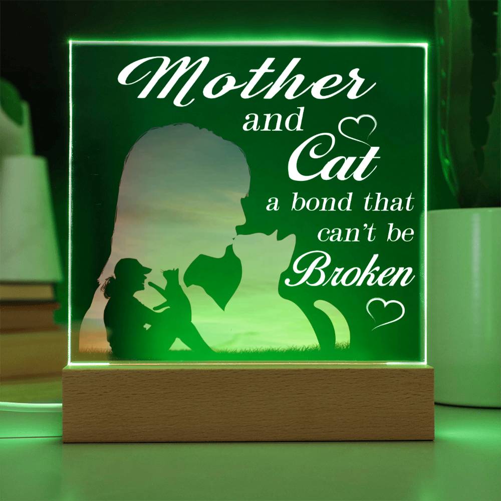 Mother & Cat | Night Light Square Acrylic Plaque