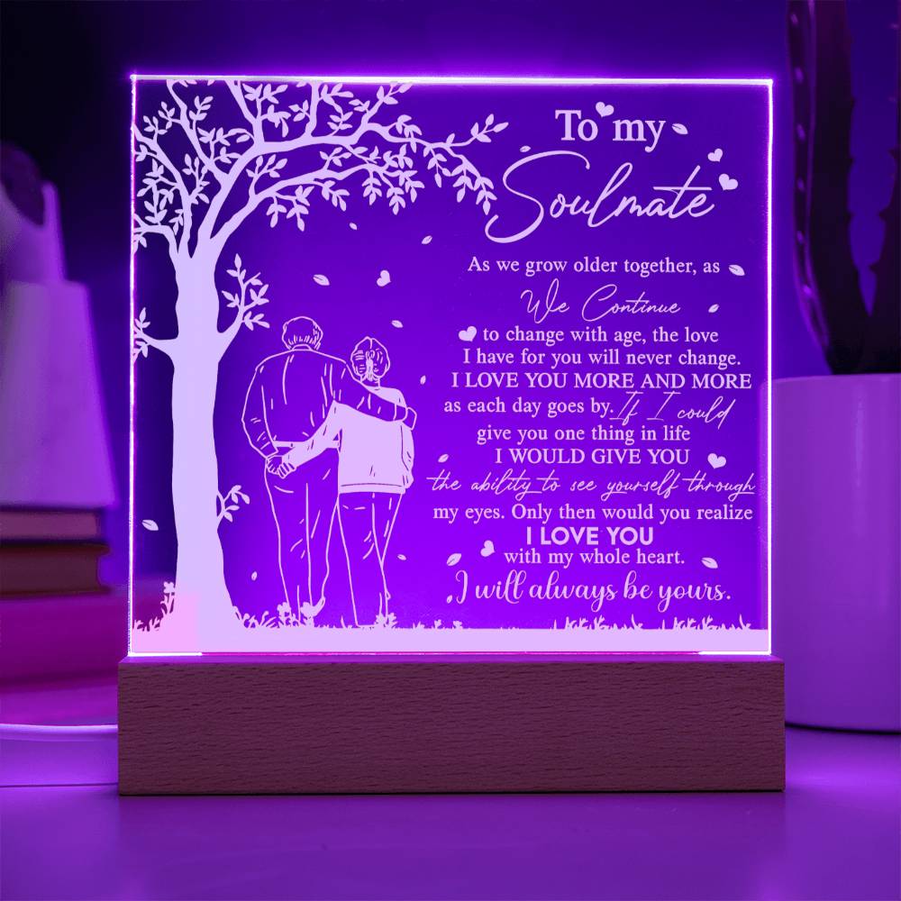 To My Soulmate - Grow Older Together - Night Light Acrylic Square Plaque Gift