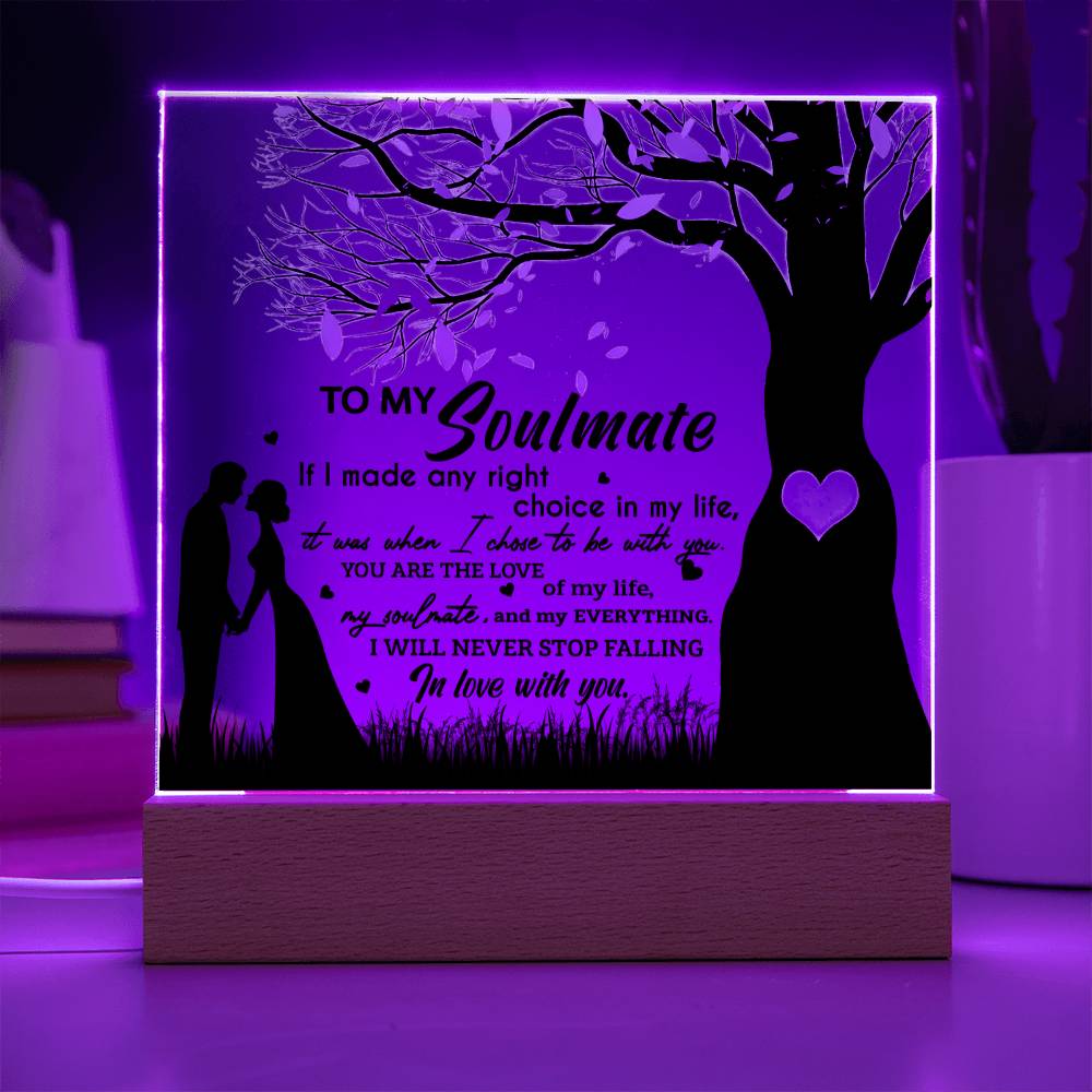 To My Soulmate - Chose To Be - Night Light Acrylic Square Plaque Gift