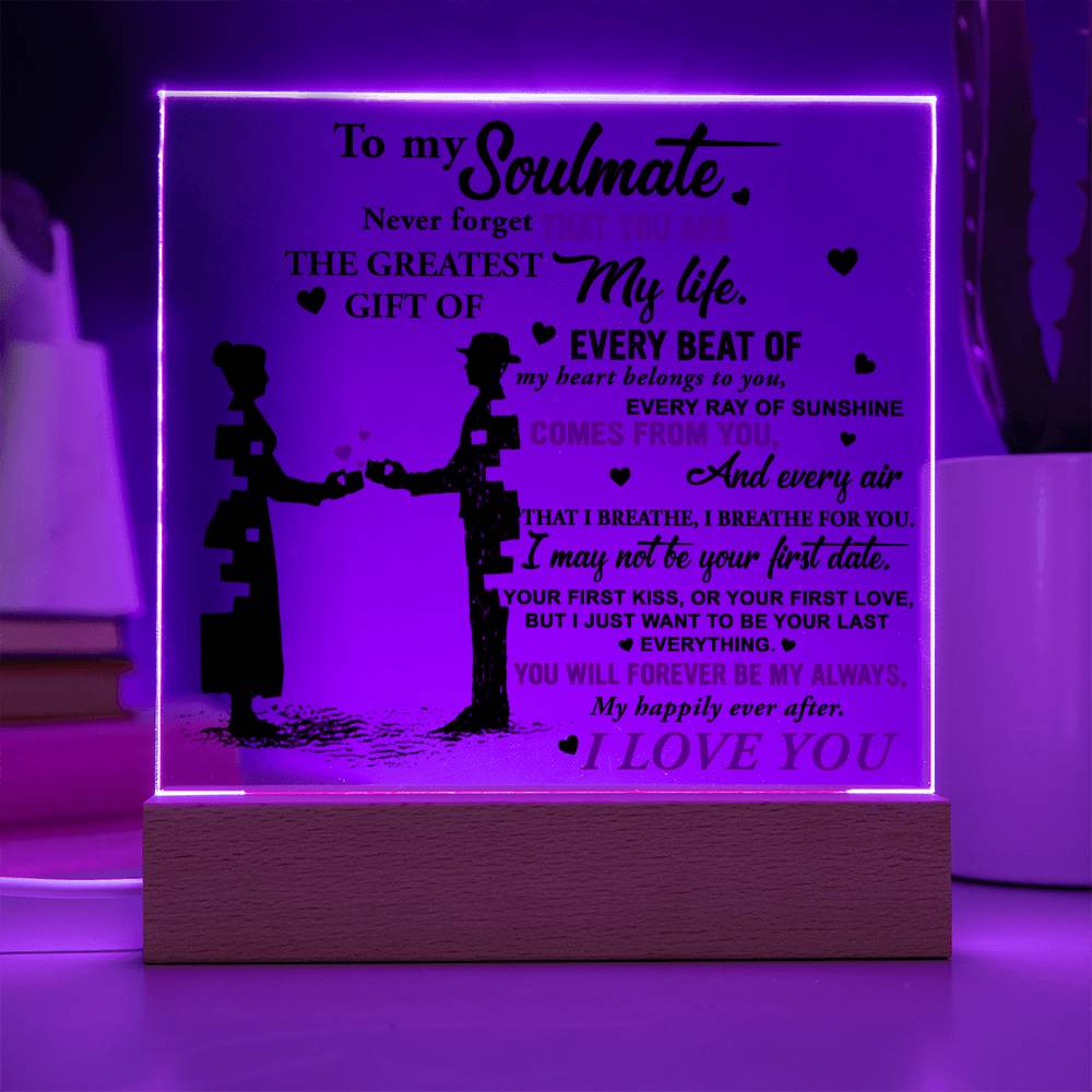 To My Soulmate - Breathe For You - Night Light Acrylic Square Plaque Gift