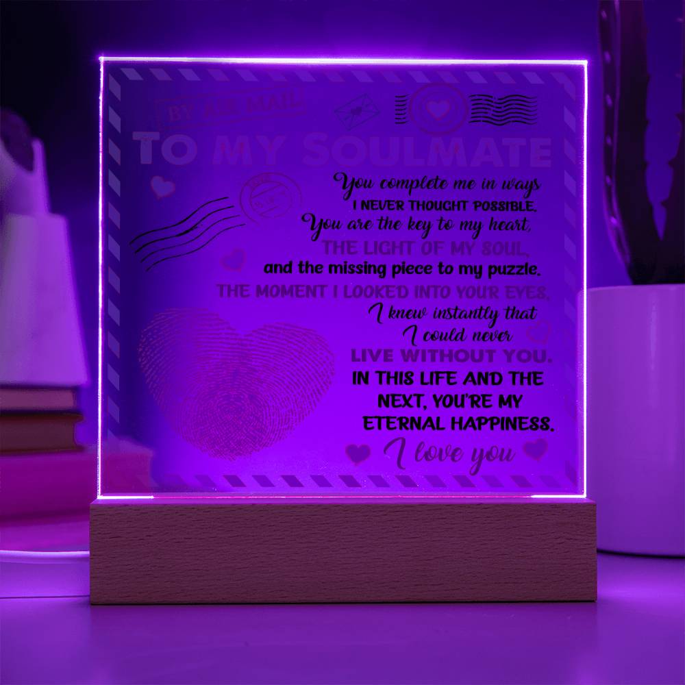 To My Soulmate - You Complete Me - Night Light Acrylic Square Plaque Gift