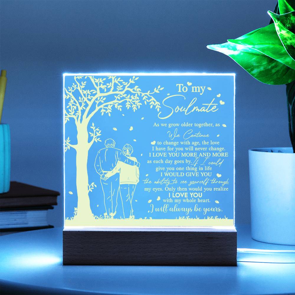 To My Soulmate - Grow Older Together - Night Light Acrylic Square Plaque Gift