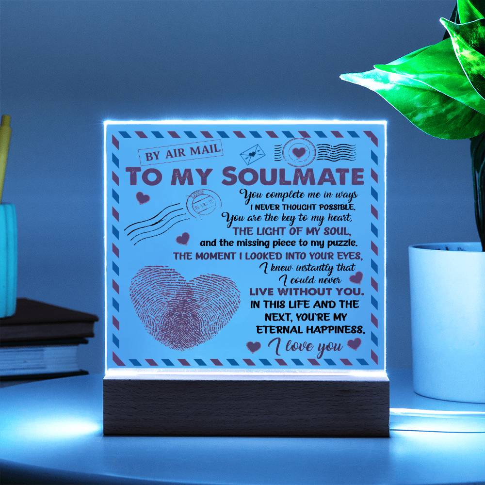 To My Soulmate - You Complete Me - Night Light Acrylic Square Plaque Gift