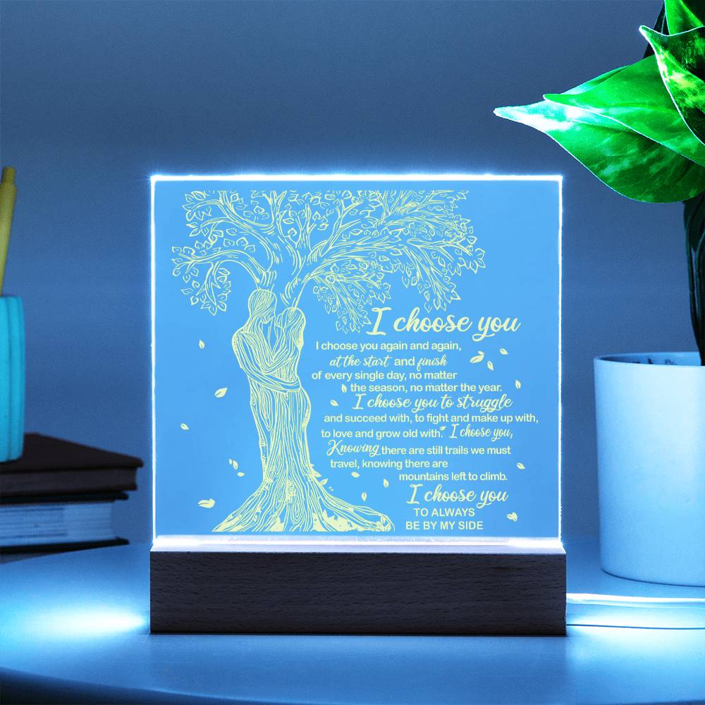 To My Soulmate - I Choose You - Night Light Acrylic Square Plaque Gift