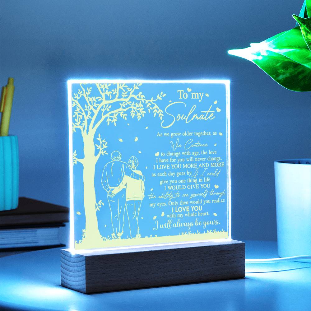 To My Soulmate - Grow Older Together - Night Light Acrylic Square Plaque Gift