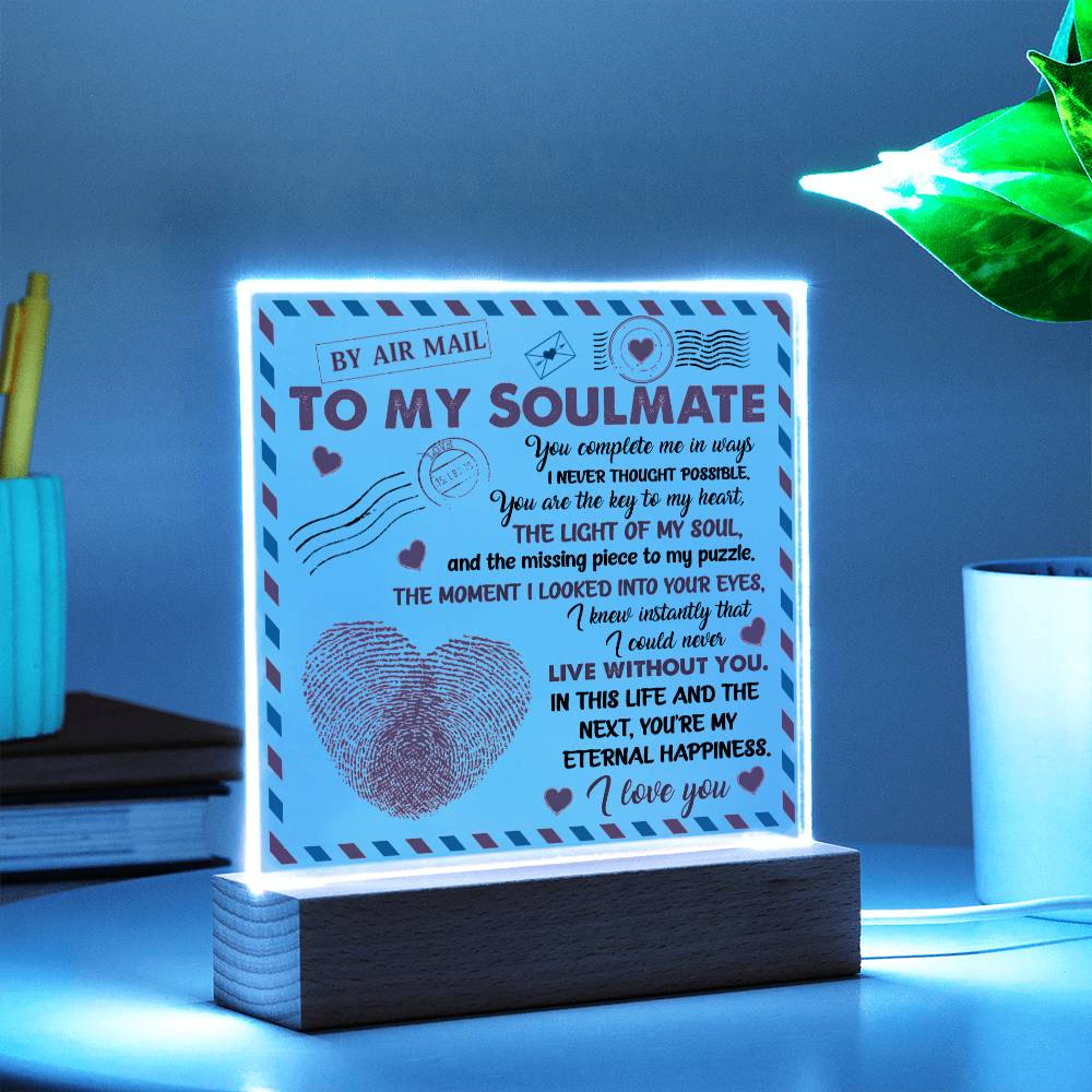 To My Soulmate - You Complete Me - Night Light Acrylic Square Plaque Gift