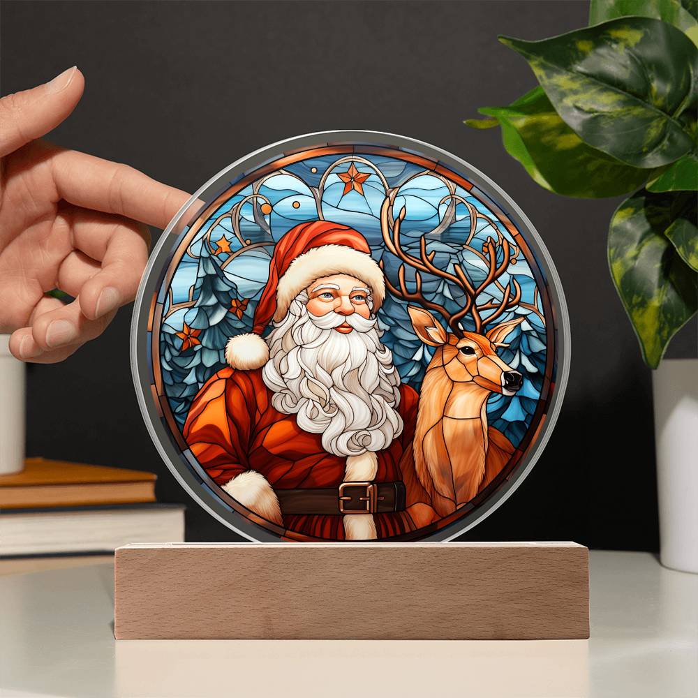 Santa & Reindeer | Night Light Circle Acrylic Plaque