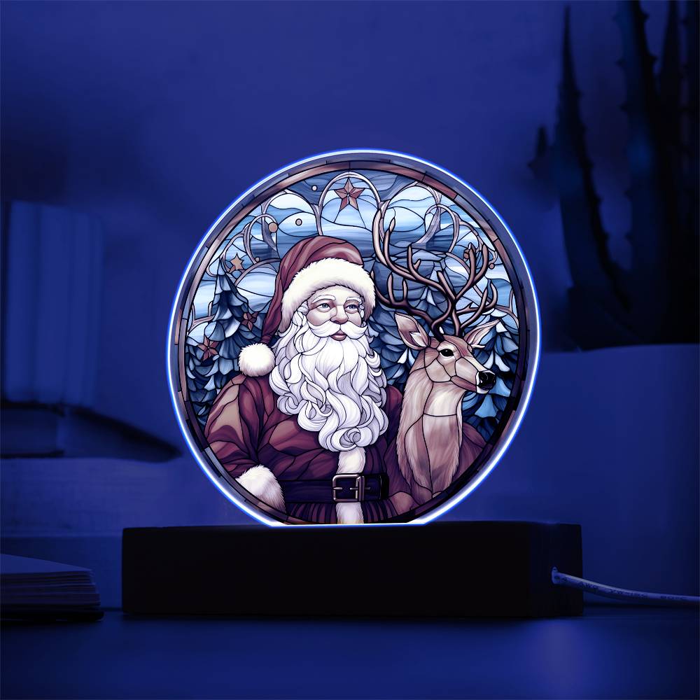 Santa & Reindeer | Night Light Circle Acrylic Plaque