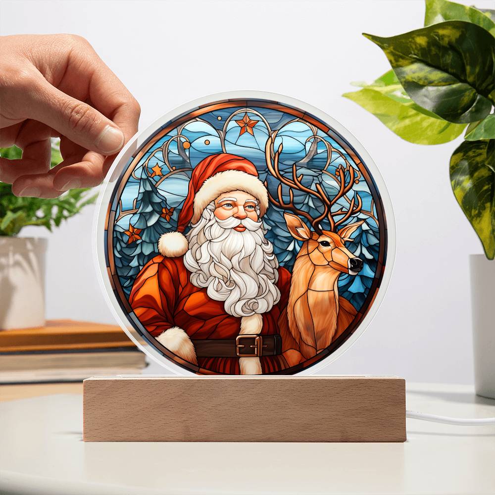 Santa & Reindeer | Night Light Circle Acrylic Plaque