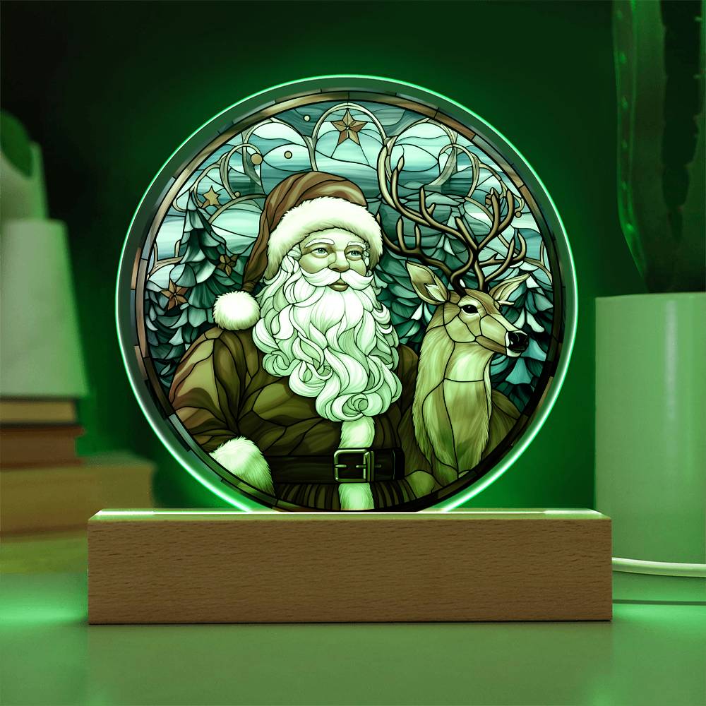Santa & Reindeer | Night Light Circle Acrylic Plaque
