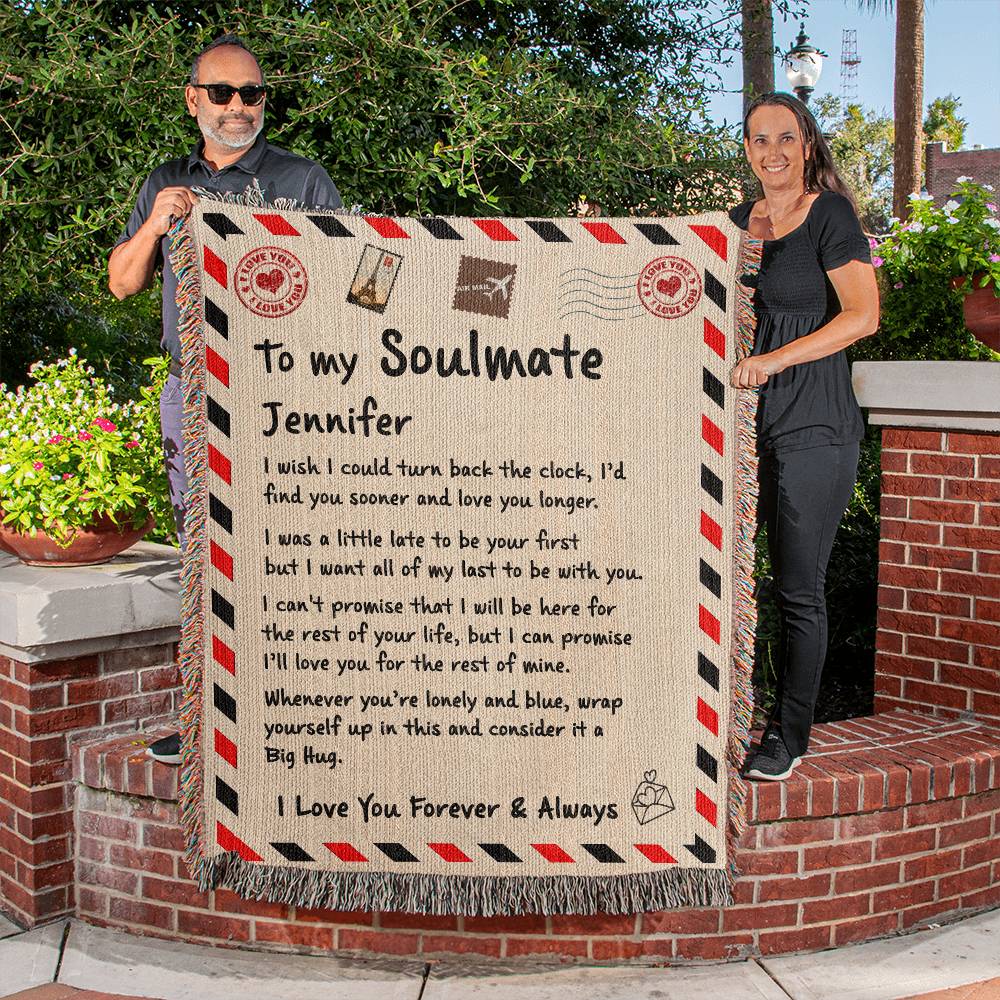 To My Soulmate - Personalised Letter Woven Blanket - Big Hug