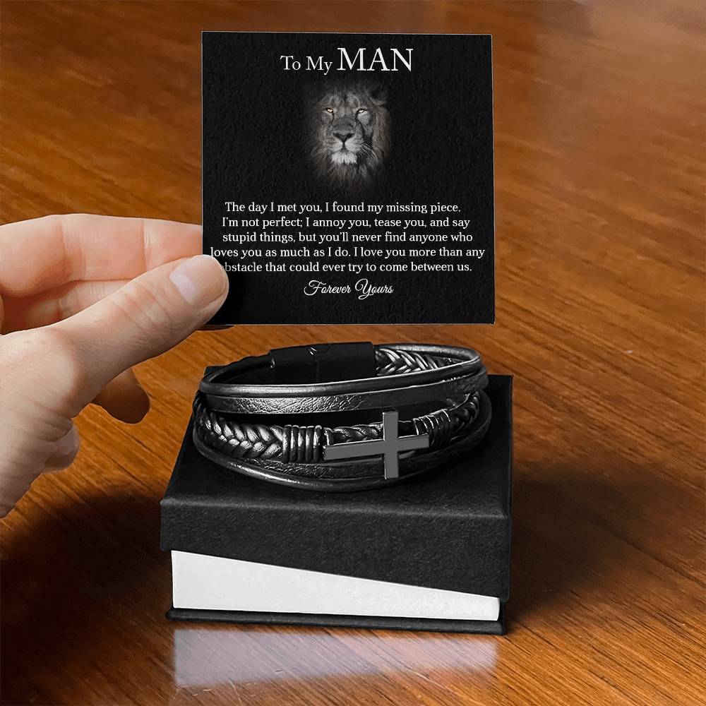 To My Man | Missing Piece | Cross Leather Bracelet