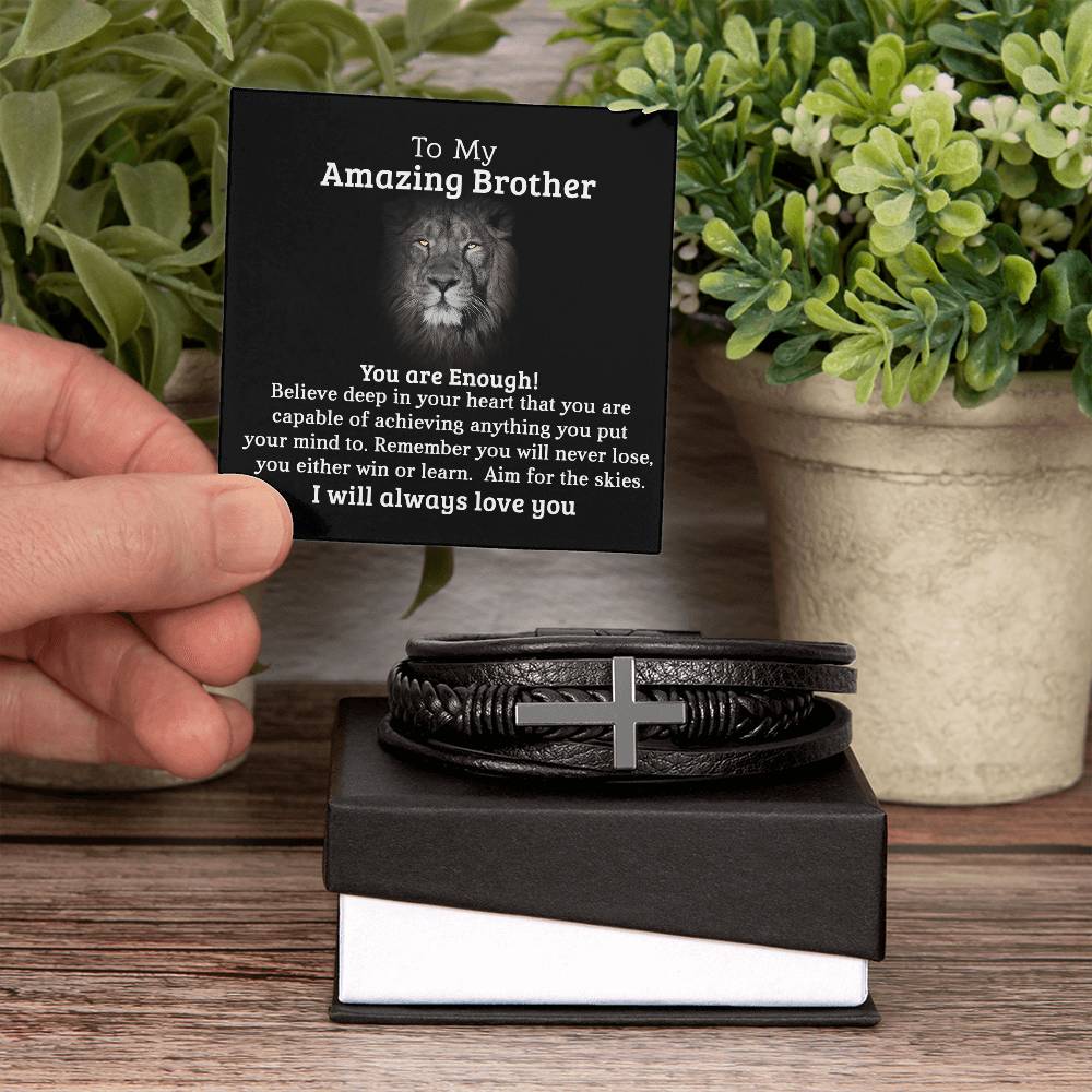 To My Brother | You Are Enough | Cross Leather Bracelet