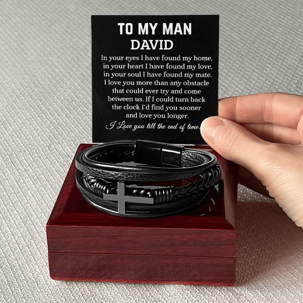 To My Man - My Mate - Cross Leather Bracelet
