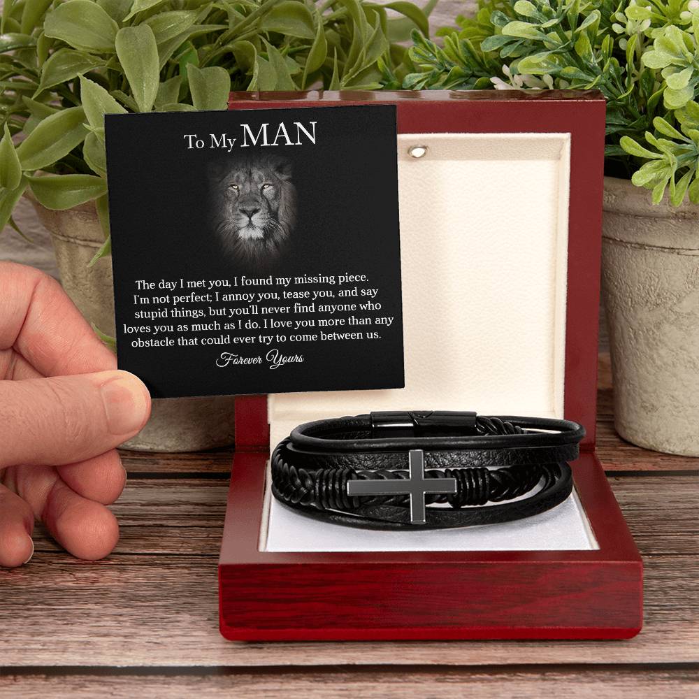 To My Man | Missing Piece | Cross Leather Bracelet