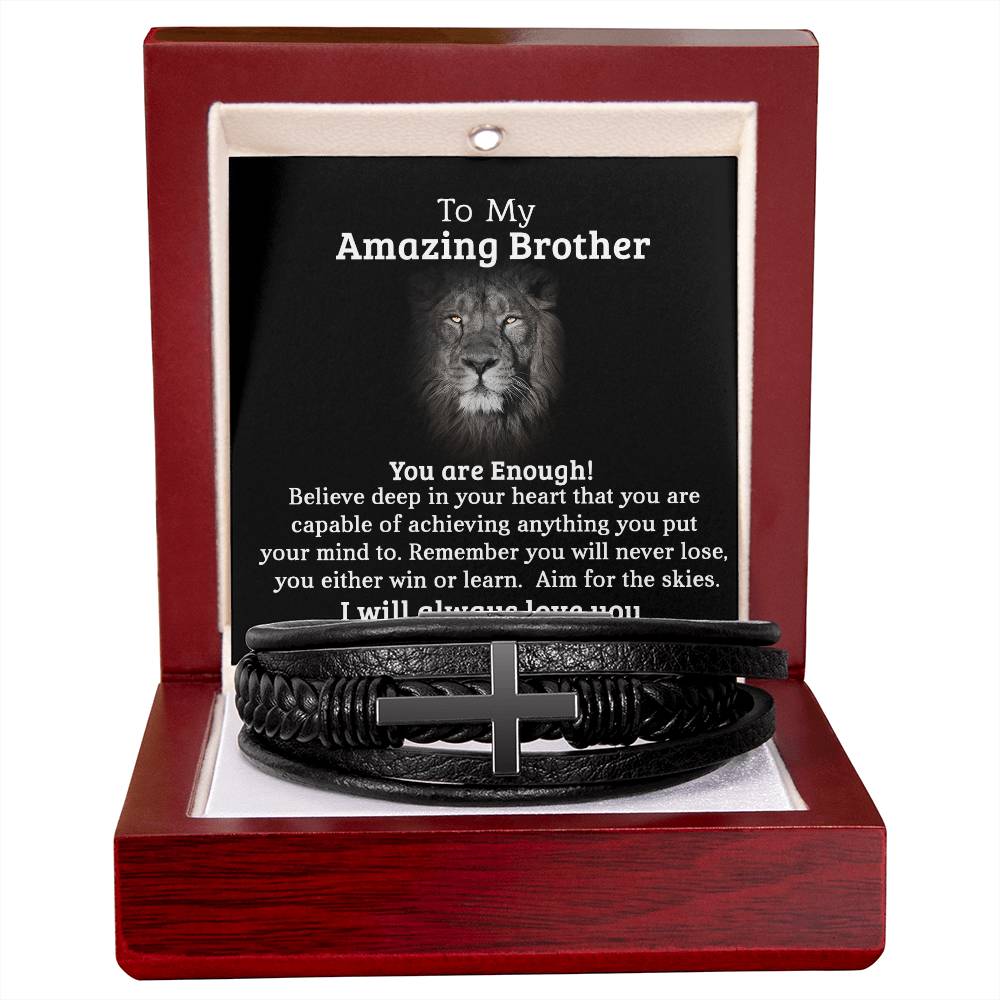 To My Brother | You Are Enough | Cross Leather Bracelet