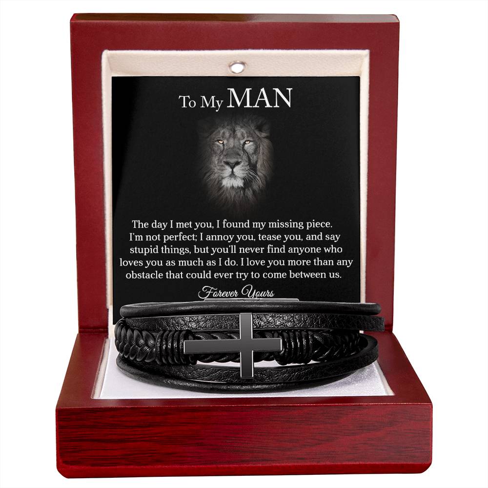 To My Man | Missing Piece | Cross Leather Bracelet