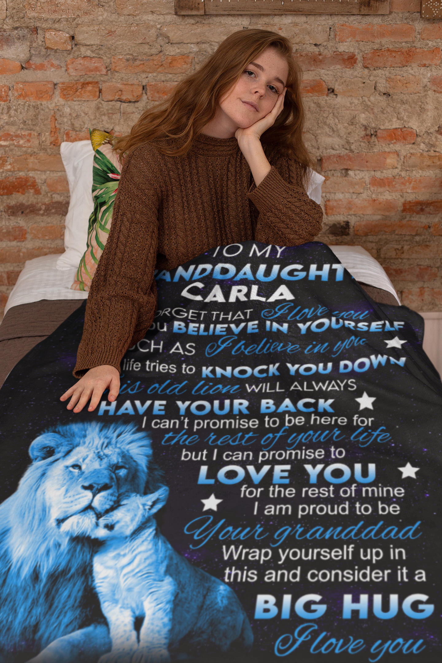 To My Granddaughter |Personalized Blue Lion Blanket | Throw Blanket