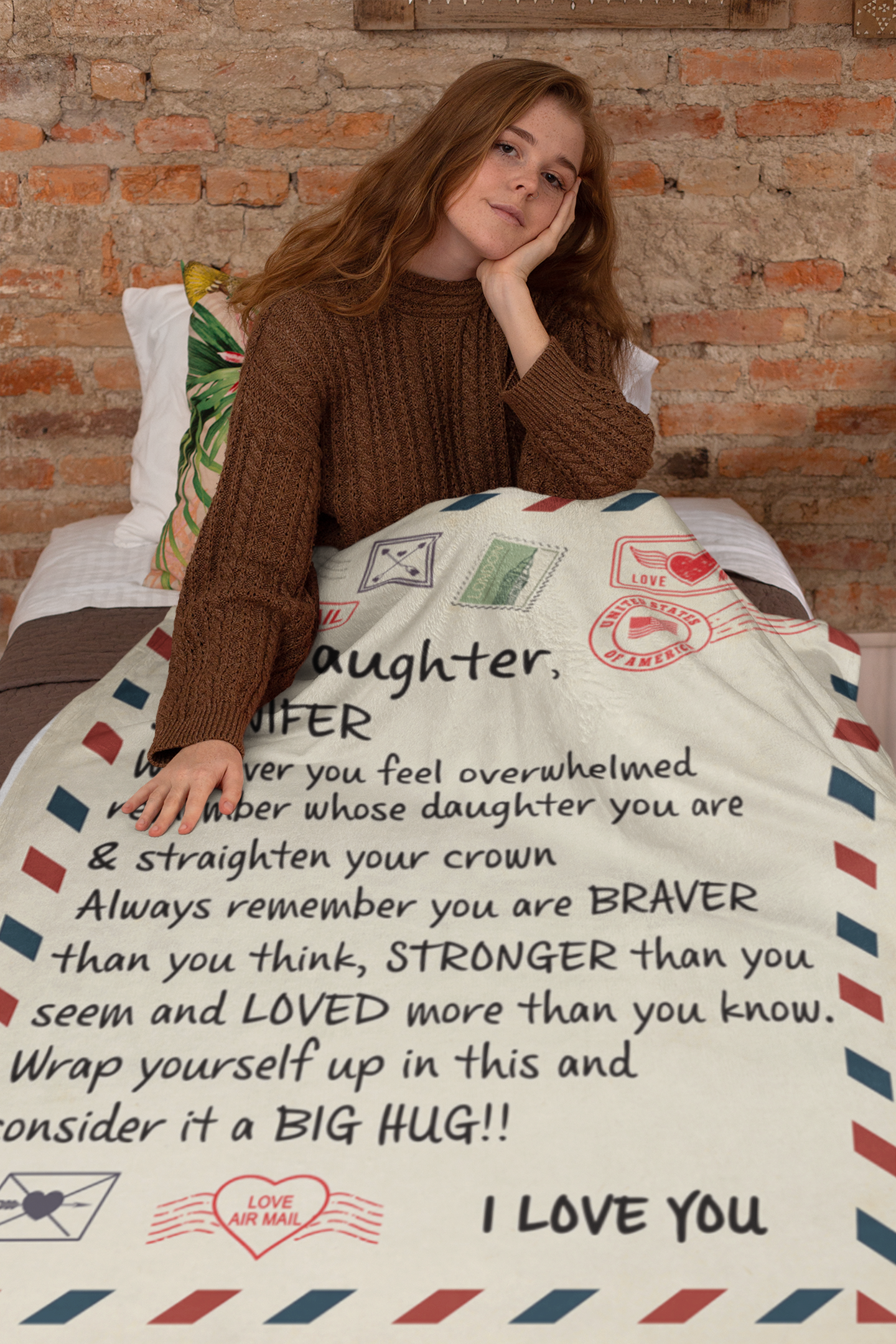 To My Daughter | Personalized Envelope Braver & Stronger Blanket | Throw Blanket 50"x60"