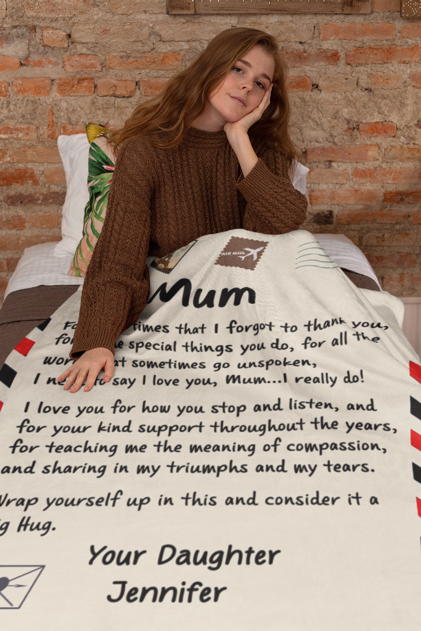 To My Mum, Big Hug, Personalised Sherpa Fleece Blanket