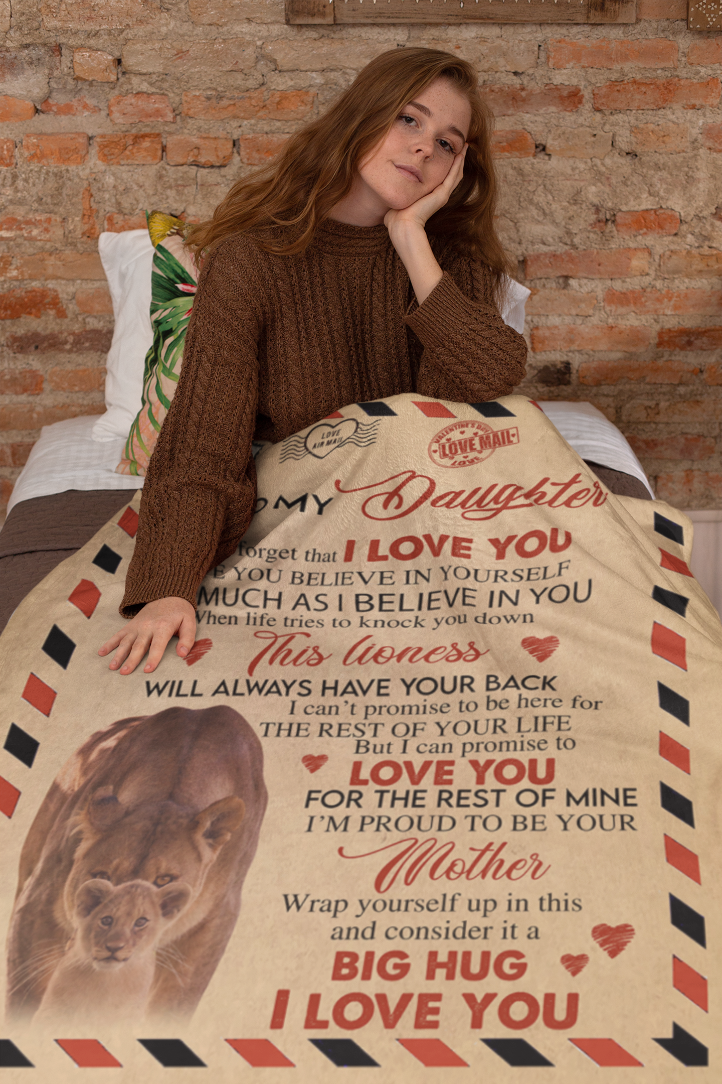 To My Daughter | Personalized Lioness Envelope Blanket Gift | Throw Blanket 50"x60"