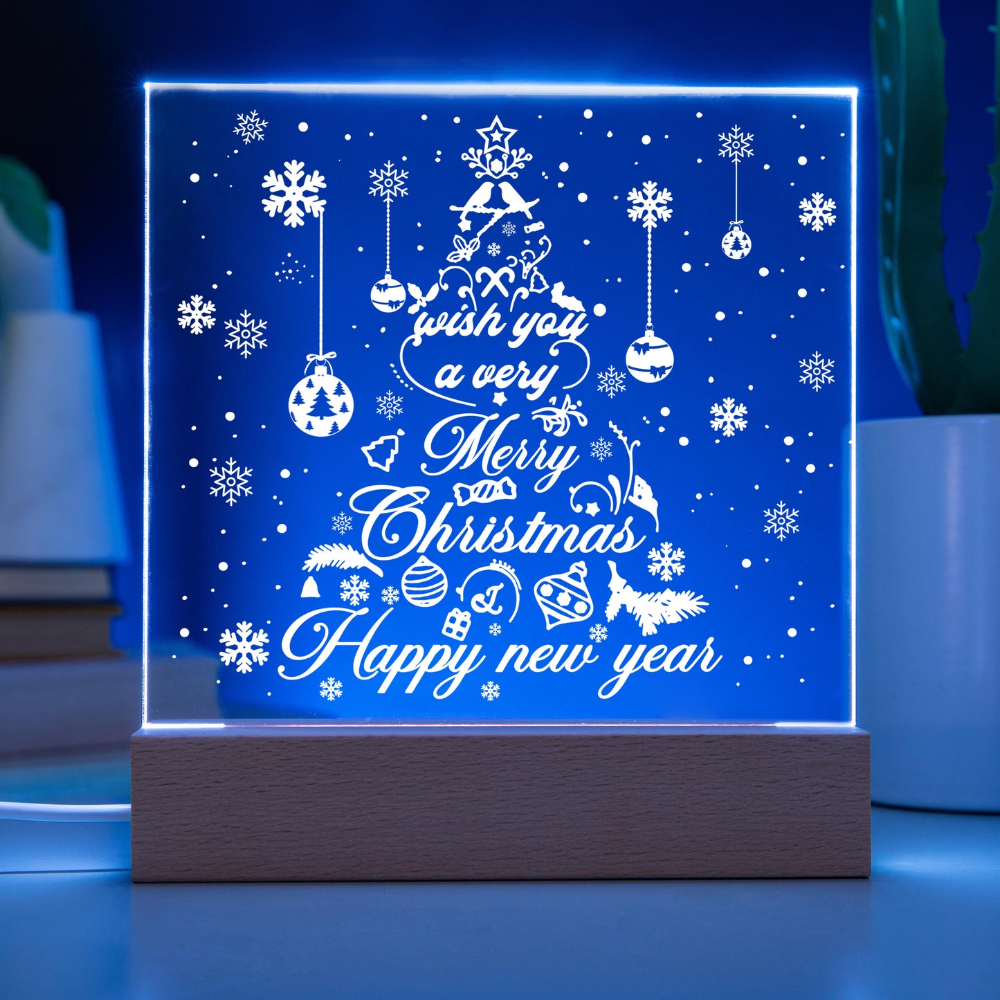 White Christmas Tree | Night Light Square Acrylic